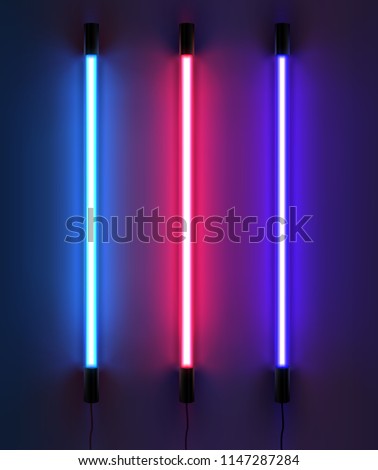 Vector realistic illustration of lighting light neon tubes in blue pink red colors isolated on dark background