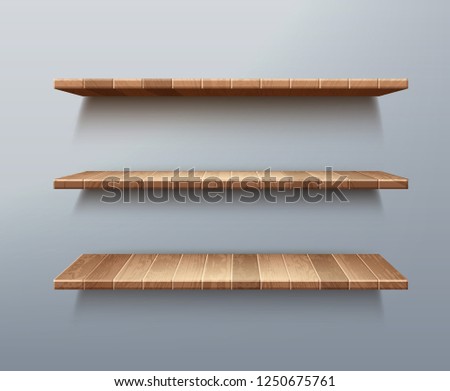 Similar – Image, Stock Photo Empty wooden book shelf with or storage rack modern retro design, copy space background texture