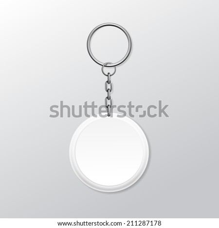 Vector Blank Round Keychain with Ring and Chain for Key Isolated on White Background