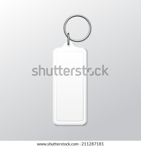 Vector Blank Square Keychain with Ring and Chain for Key Isolated on White Background