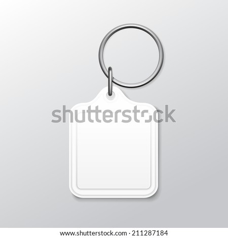 Vector Blank Square Keychain with Ring and Chain for Key Isolated on White Background