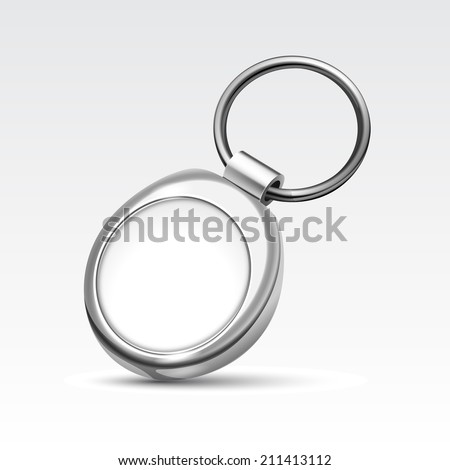 Vector Blank Metal Round Keychain with Ring for Key Isolated on White Background