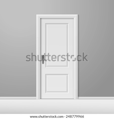 Vector White Closed Door with Frame Isolated on Background
