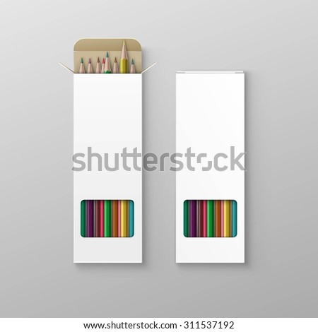 Vector Box of Colored Pencils Isolated on Background