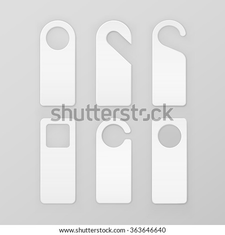 Vector Set of White Blank Paper Plastic Door Handle Lock Hangers Isolated on Background