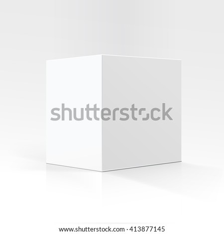 Vector Blank White Square Carton box in Perspective for package design Close up Isolated on White Background