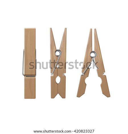 VectorSet of  Wooden Clothespins Pegs Front Side View Close up Isolated on White Background