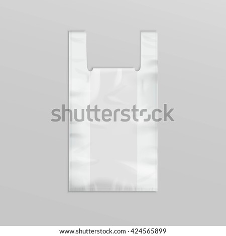 Vector White Empty Disposable Plastic Shopping Bag with Handles Close up Isolated on Background