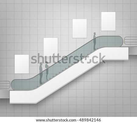 Vector Modern Escalator with Place for Advertising Side view Isolated on Office Mall Shopping Center Business Building Interior Background