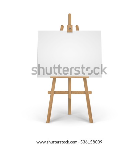 Vector Wooden Brown Sienna Easel with Mock Up Empty Blank Canvas Isolated on Background