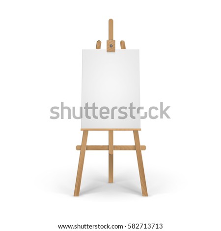 Vector Wooden Brown Sienna Easel with Mock Up Empty Blank Vertical Canvas Isolated on Background