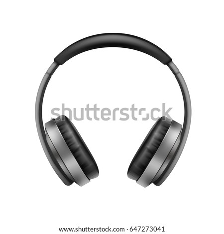 Vector realistic wireless headphones top view close up isolated on white background