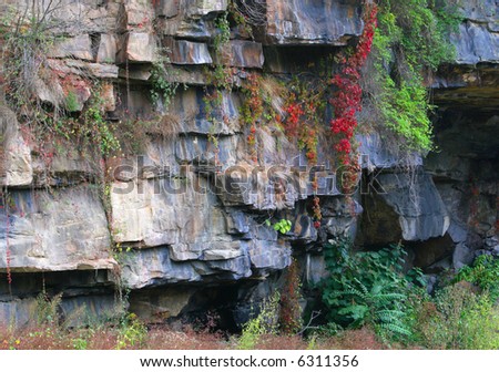 Rocky Cliff Face highlighted with bright autumn colors