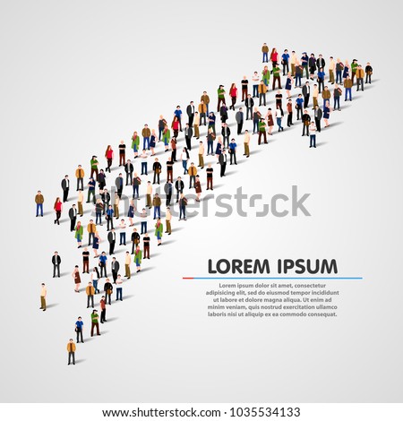 Large group of people in the shape of a grossing arrow. Way to success. Business concept. Vector illustration
