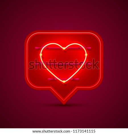 Neon frame chat sign in the shape of a heart. template design element. Vector illustration