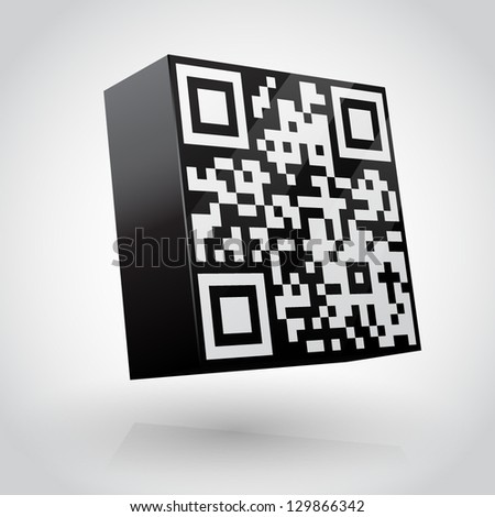 3D cube with QR code vector illustration.