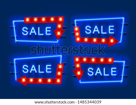 Neon sale frame arrow set collection. template design element. Vector illustration