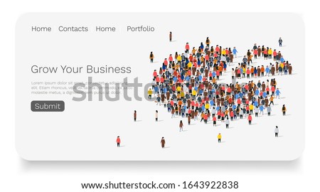 People crowd in form of pie chart composed of people. Statistic concept. Web site landing page. Vector illustration