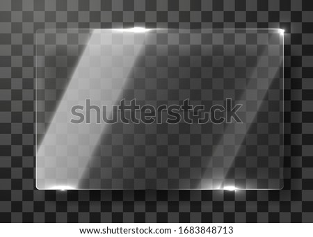 Realistic horizontal transparent glass frame with shadow. Modern background. Vector illustration