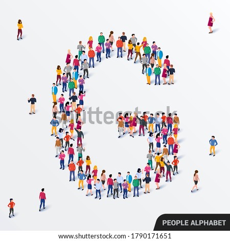 Large group of people in letter G form. Vector seamless background