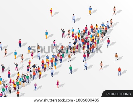 Large group of people in the shape of an arrow, business, and technology. Vector illustration