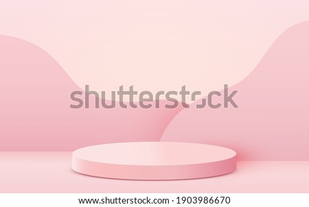 Abstract scene background. Cylinder podium on pink background. Product presentation, mock up, show cosmetic product, Podium, stage pedestal or platform. Vector illustration