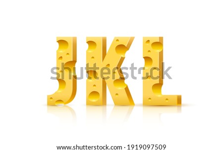 Cheese font 3d symbol, letter J K L set. Vector illustration