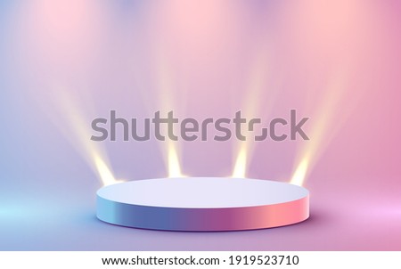 Abstract round podium illuminated with spotlight. Award ceremony concept. Stage backdrop. Vector illustration