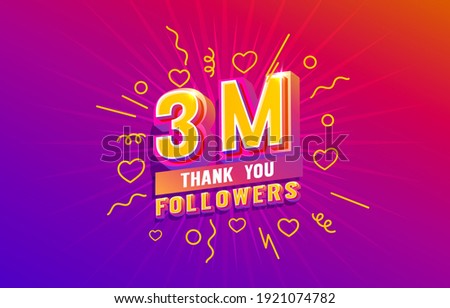 Thank you 3 million followers, peoples online social group, happy banner celebrate, Vector illustration