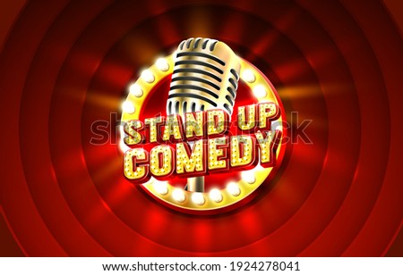 Stand up comedy signboard label, concert vocal event. nightclub title. Vector illustration Stockfoto © 