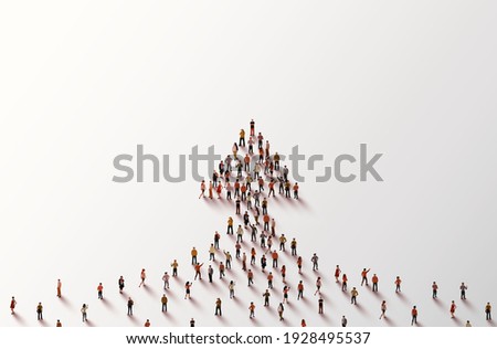 Large group of people in the shape of an arrow. Business concept. Vector illustration