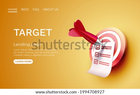 Target landing page, banner business 3d icon. Vector illustration