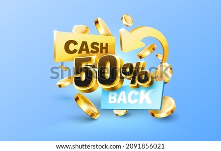50% Cash back service, financial payment label. Vector illustration