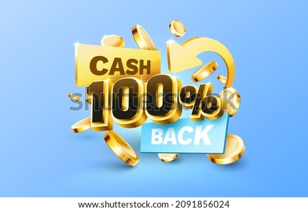 100% Cash back service, financial payment label. Vector illustration