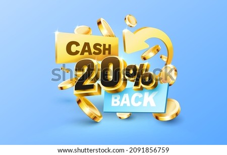 20% Cash back service, financial payment label. Vector illustration