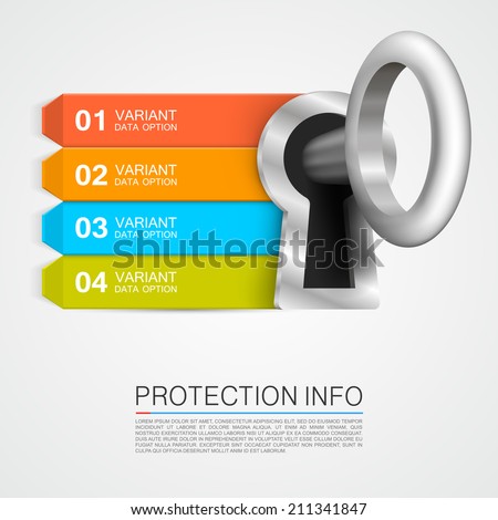 Protection info arrow. Key infographic, padlock info arrow, Vector illustration