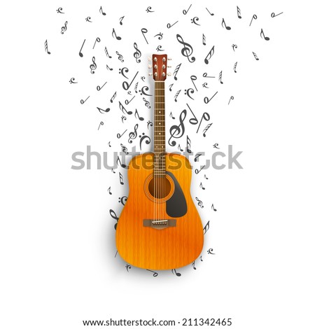 Notes off of the guitar, Guitar fly icon notes, Vector illustration