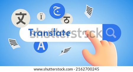 Cartoon hand looking for a translate using Internet. Vector illustration