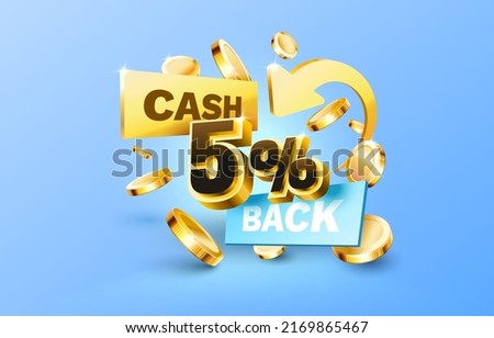 5 Cash back service, financial payment label. Vector illustration