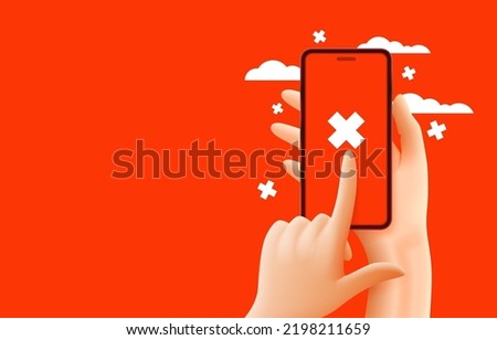 Smart phone app service, close action online, cancellation action. Vector illustration