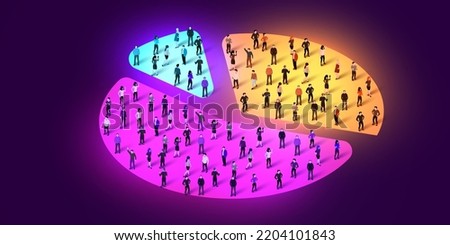 People crowd in form of pie chart composed of people. Statistic concept. Vector illustration