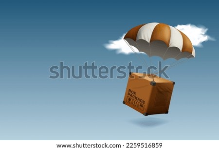 Package in a box by parachute, delivery by air. Vector illustration