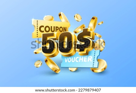 50 dollar coupon gift voucher, cash back banner special offer. Vector illustration