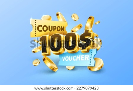 100 dollar coupon gift voucher, cash back banner special offer. Vector illustration