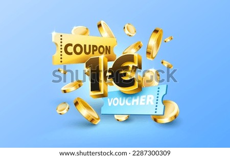 1 euro coupon gift voucher, cash back banner special offer. Vector illustration