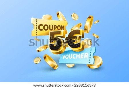 5 euro coupon gift voucher, cash back banner special offer. Vector illustration