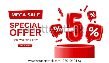 Mega sale special offer, 5 off sale banner. Sign board promotion. Vector illustration