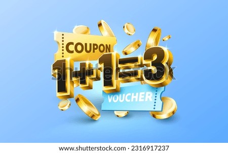 Special offer One plus one equals three, coupon voucher sale off poster. Vector illustration