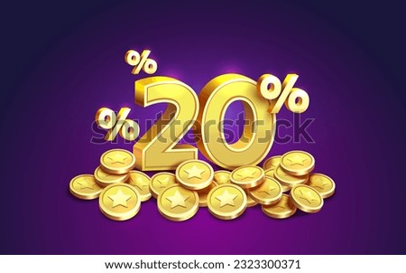 Cashback 20 Percentage golden coins, financial save off. Vector illustration