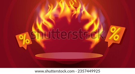 Flaming discount sale podium. Special offer composition. Vector illustration